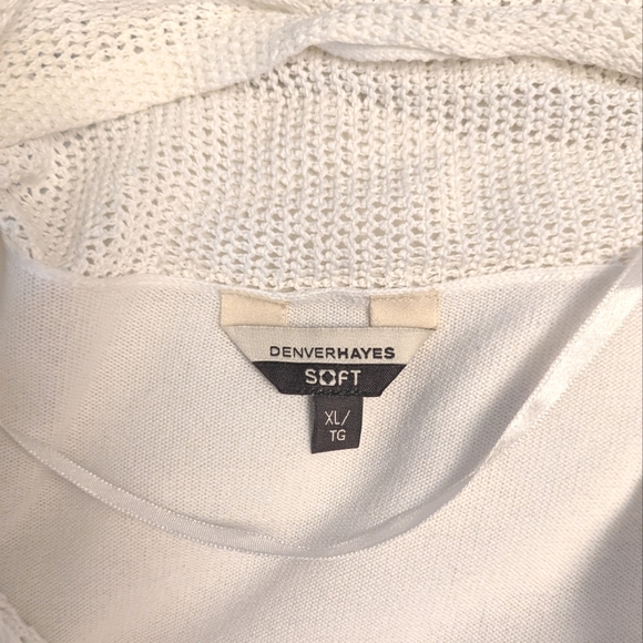🔖 Denver Hayes Soft XL white knit cotton sweater w/ two weaves hanky hem VGUC - Picture 3 of 7